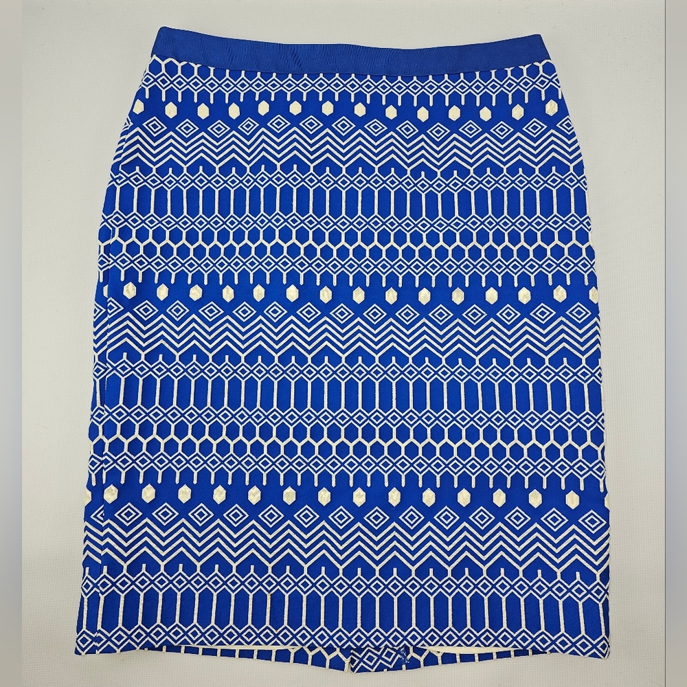 Boden Women's Royal Blue & White Aztec Print Nautical Classic Pencil Skirt Sz 8R